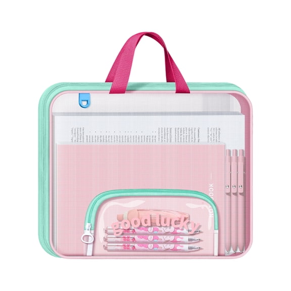 Clear Meshes Document Pouches Large Size Zippered Closure Handle for Easy File Access School Organization