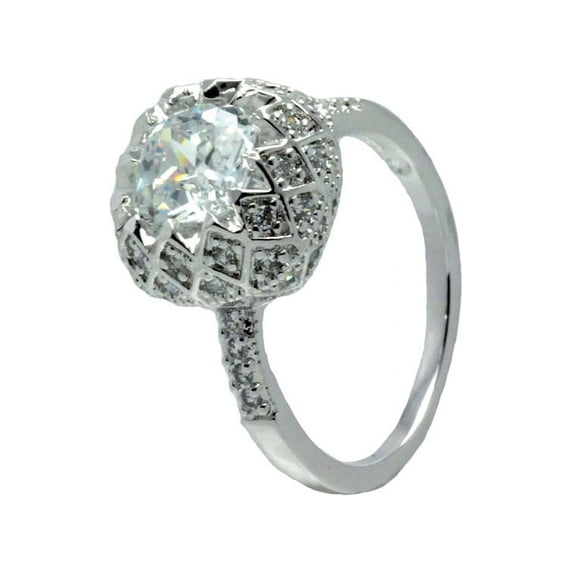 Clear Micro Pave Set Cubic Zirconia Bridal Ring Rhodium Plated Sterling Silver Size 8