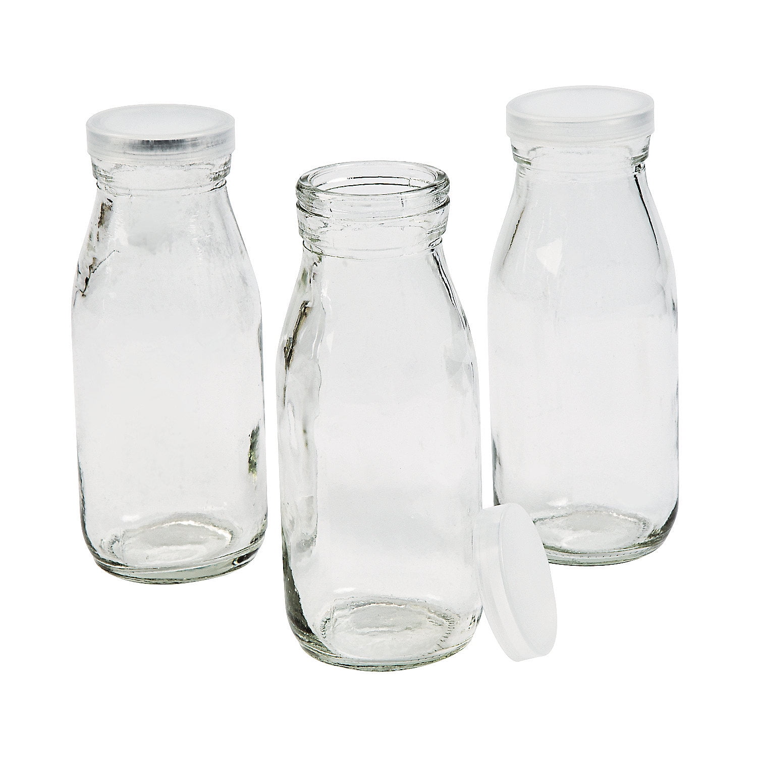 Liter Glass Milk Bottle with Lid (4 Pack) 32 oz Jugs and 8 White Caps, Reusable Food Grade Milk Container for Refrigerator, Bottles for Juice, Oat