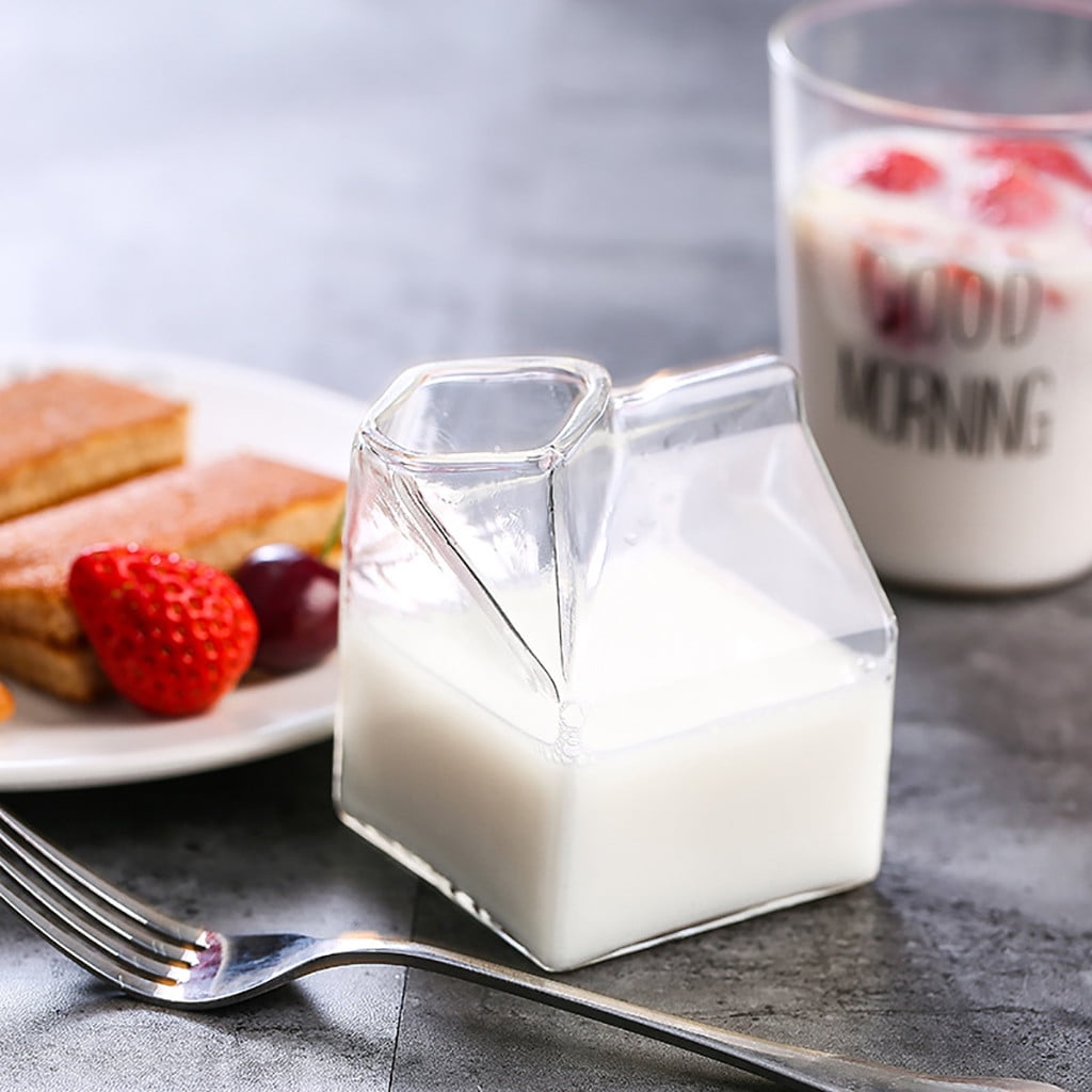 Clear Milk Carton Reusable Glass Container for Cocktail Juice Coffee Hot Water Coffee Glass Milk