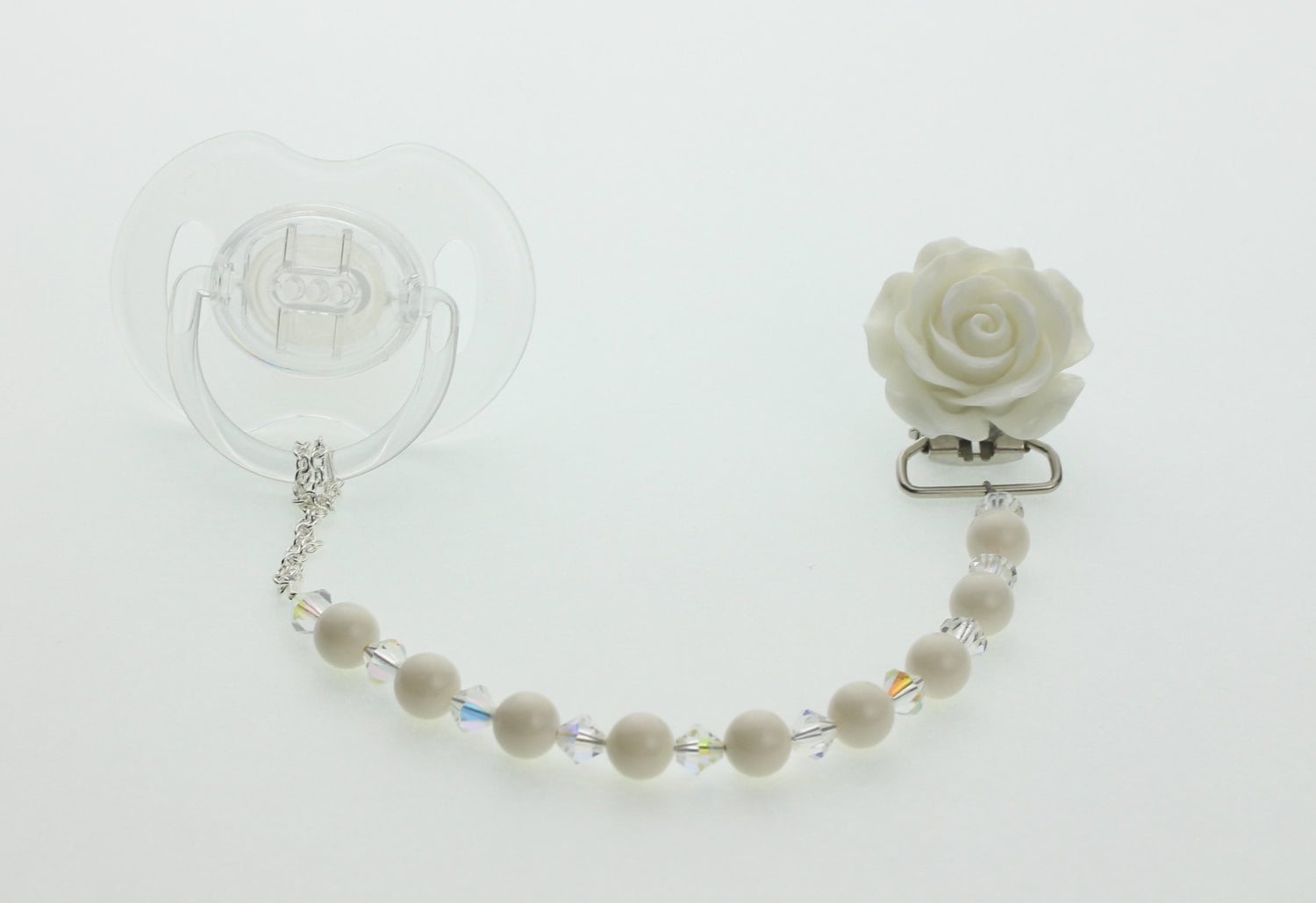 Clear Milky Cream Rosette Pacifier Clip