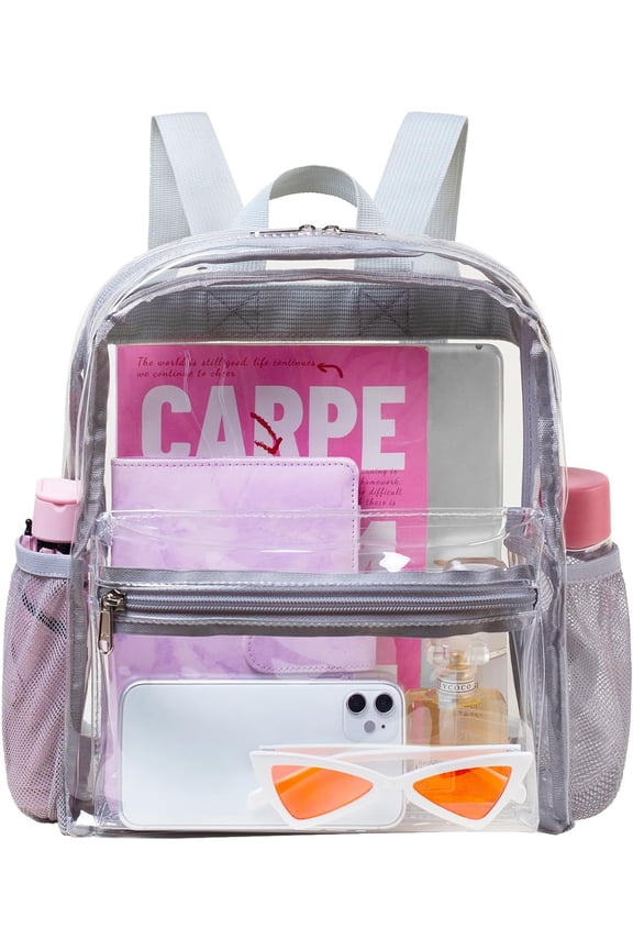 Clear Mini Backpack - Clear Backpack Stadium Approved 12x12x6 Small Clear Backpack for Women Clear Bag for Concerts Festivals Sports Work - Grey