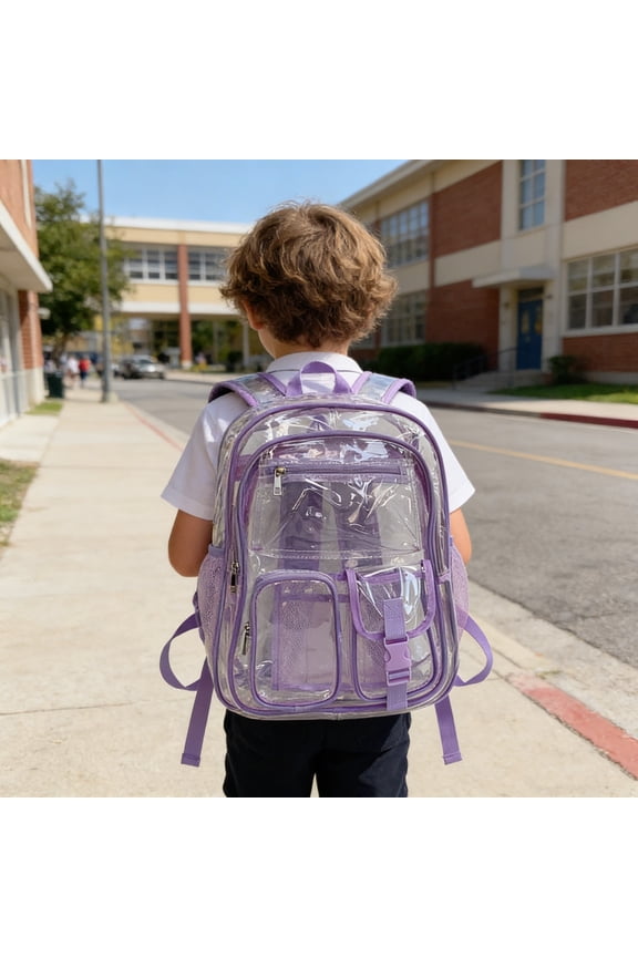Clear Mini Backpack for Ki-ds - Stadium Approved Transparent PVC Backpack with Mesh Side Pockets Waterproof Sch-ool Bag for B-oys Gi-rls
