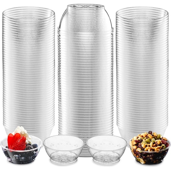 Clear Mini Plastic Bowls - (Bulk 100 Pack) 6 Oz Disposable Premium Hard Plastic Dessert Bowls for Serving, Weddings, Catering, Parties, Salsa, Home or Event Party Supplies