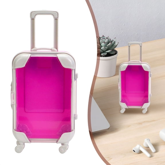Clear Mini Rolling Suitcase Storage Box,2.95X1.37X5.11" Imitation Travel Luggage Organizer, Transparent Mini Trolley Trinket Container, Portable Desktop Jewelry Holder for Small Accessories Storage