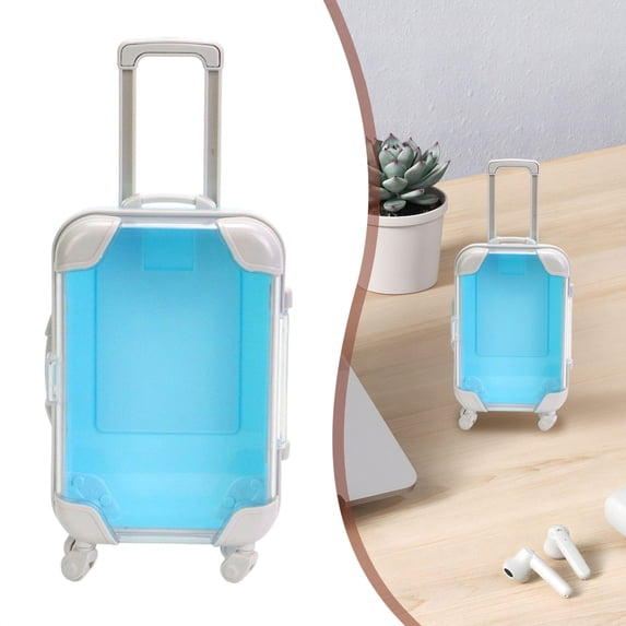 Clear Mini Rolling Suitcase Storage Box,2.95X1.37X5.11" Imitation Travel Luggage Organizer, Transparent Mini Trolley Trinket Container, Portable Desktop Jewelry Holder for Small Accessories Storage