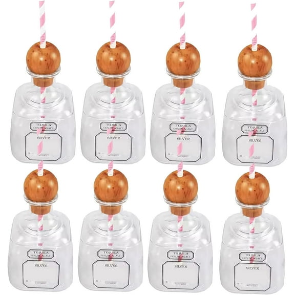 Clear Mini Tequila Bottles with Straw Clear Plastic Bottle for Dairy Party Bottle for Milk Juices Shakes Smoothies Party Wedding Decor