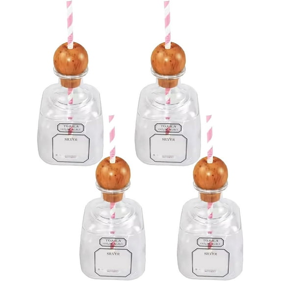 Clear Mini Tequila Bottles with Straw Clear Plastic Bottle for Dairy Party Bottle for Milk Juices Shakes Smoothies Party Wedding Decor