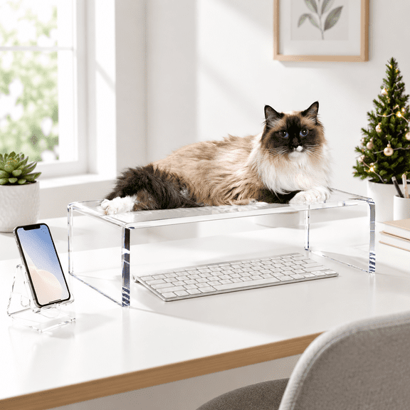 Clear Monitor Stand Riser with Cat Proof Protector for 20" Keyboards and Laptops