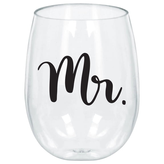 Clear "Mr." Stemless Wine Glass - 17.9 Oz. (1 Pc.) - Perfect Drinkware for Weddings, Anniversaries, Engagements, & More