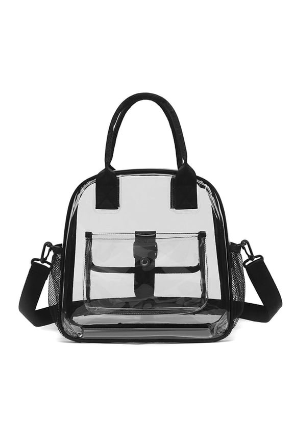Clear Multi-purpose Tote Bag, Transparent Lunch Bag, Adjustable Shoulder Strap, Stadium Approved, for Concert Sport Events Work Travel Black