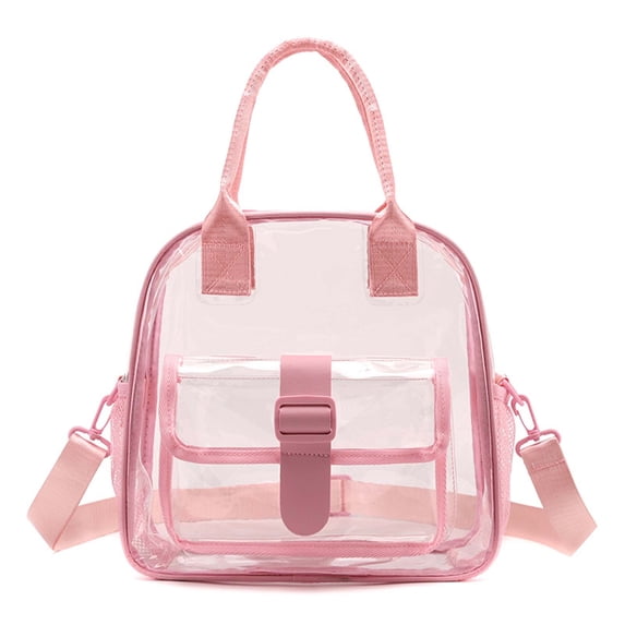 Clear Multi-purpose Tote Bag, Transparent Lunch Bag, Adjustable Shoulder Strap, Stadium Approved, for Concert Sport Events Work Travel Pink