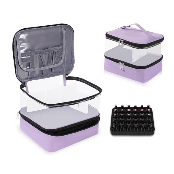 Clear Nail Polish Holder Case for 30 Bottles, PVC Makeup Storage Organizer Box,Purple