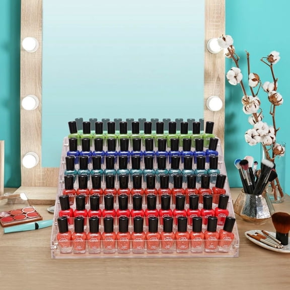 Clear Nail Polish Paint Organizer Holder Rack Shelf 6 Tier Acrylic Tattoo Ink Essential Oil Display Stand Holds Up to 48-96 Bottles for Table (Fit 1-2oz Bottles)