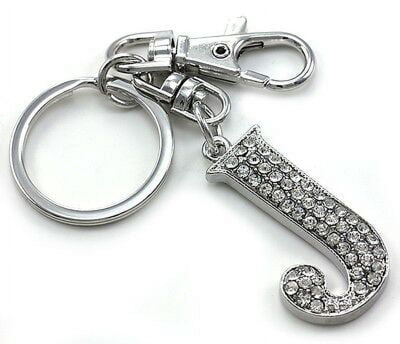 Sparkly Initial 'J' Keychain Set - Bling Letter, Bear Ring & Carabiner, Cute Bag & Purse Charm For Women & Girls