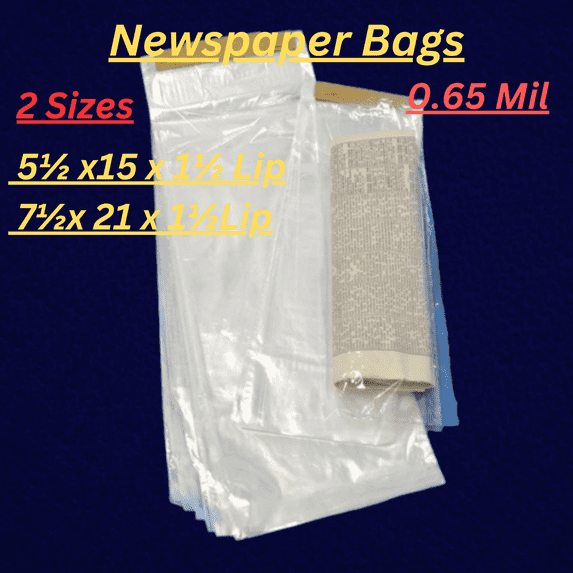 Clear Newspaper Bags - 5½ x 15 x 1½ Lip & (2000 Bags) 0.65 mil - Heavy Duty Clear Plastic Poly Bags for Newspapers
