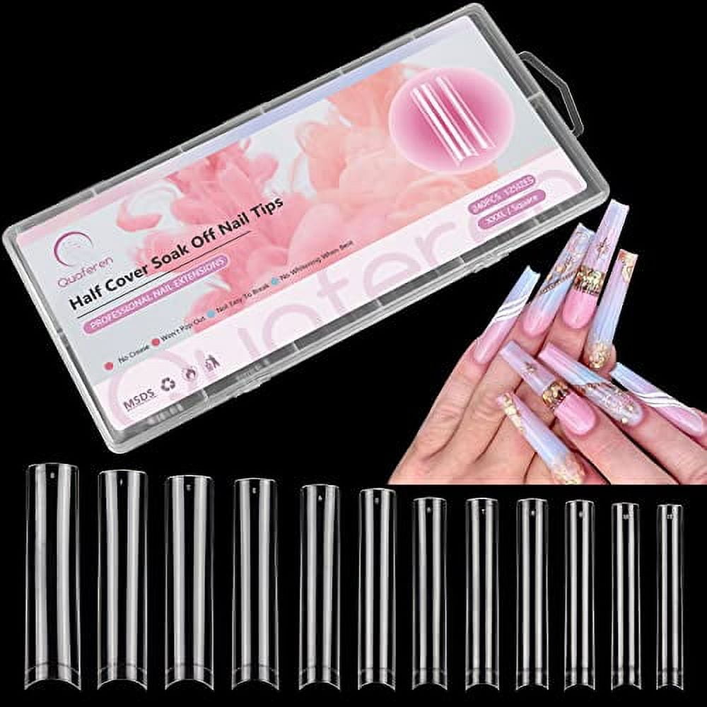 Clear No C Curve Nail Tips for Acrylic Nails Professional, 240Pcs XXXL