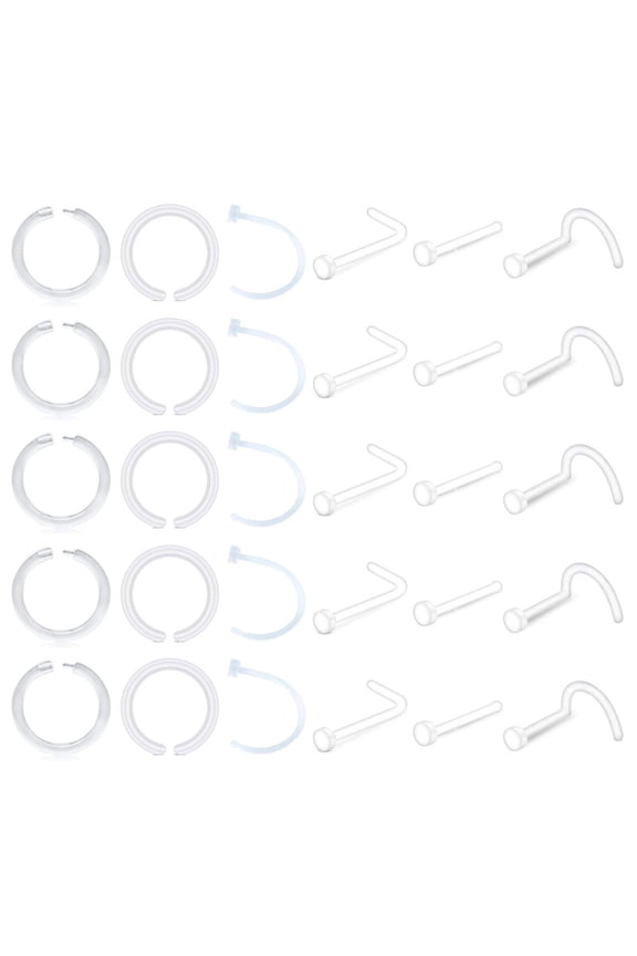 Clear Nose Rings 18G Retainer & 20G Hoop, Flexible Acrylic Piercing Kit for Work & Surgery