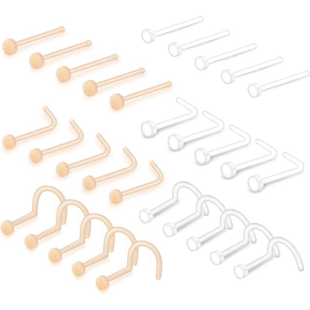 Clear Nose Rings Studs L Shape Piercing Retainer Flexible Nose Bone