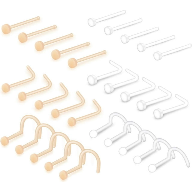 Clear Nose Rings Studs L Shape Piercing Retainer Flexible Nose Bone