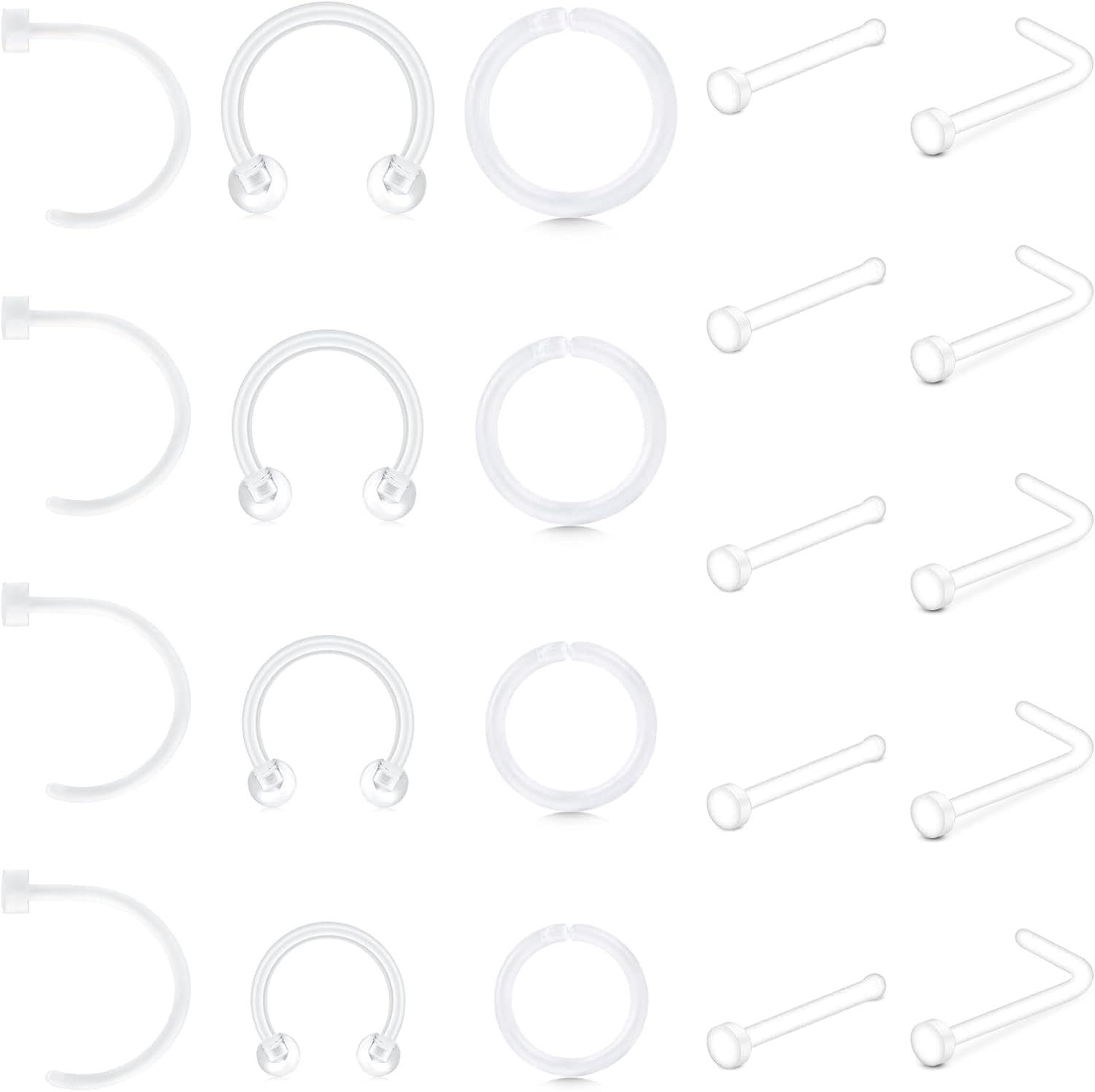 Clear Nose Rings Studs Clear Piercing Retainer Set Septum Lip Cartilage