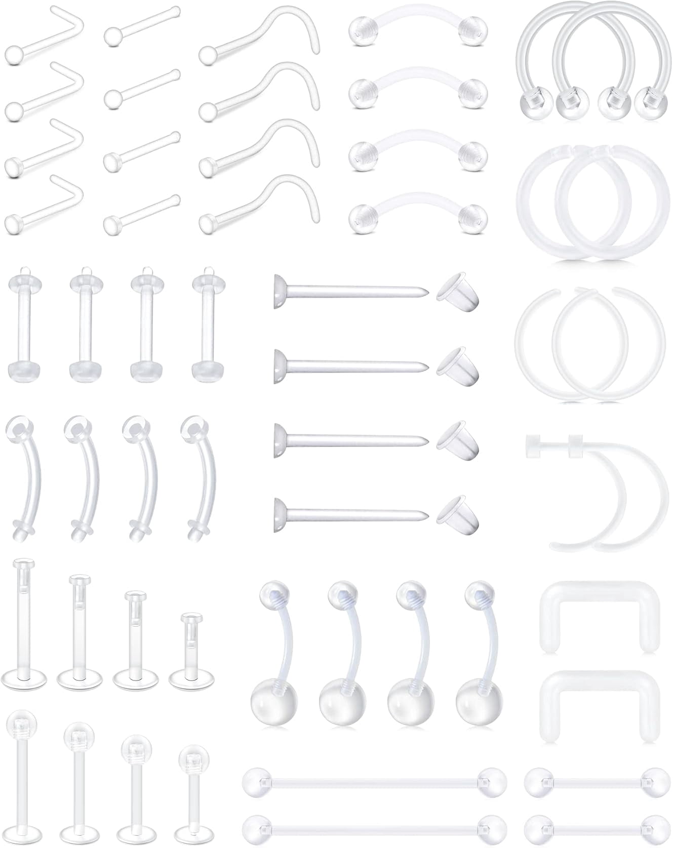 50 Fissatori Piercing Trasparenti Bioflex - Per Naso, Orecchio, Lingua