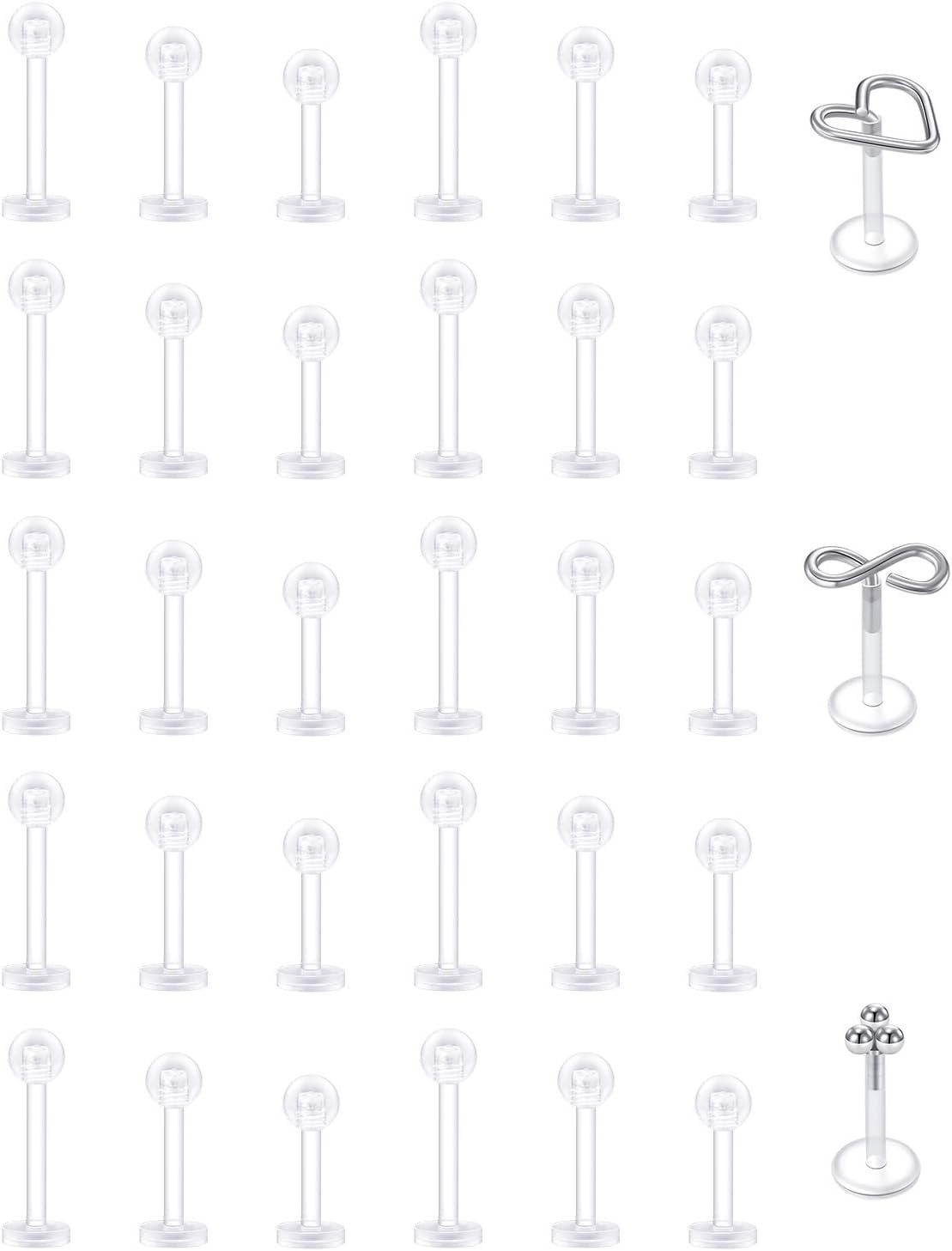 D.Bella 18-tlg. Clear Piercing Retainer Set - Unsichtbar Für Nase, Lippe & Ohr