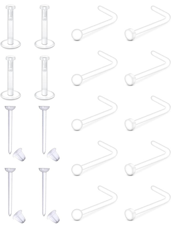 Clear Nose Studs Clear Nose Rings for Work Clear Nose Piercing Plastics Nose Retainer for Surgery Nose Ring Spacers Nose Rings Retainer Septum Retainer Clear Lip Rings Plastic Earrings Studs