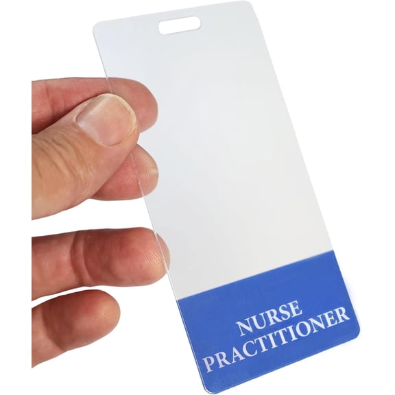 Clear Nurse Practitioner Badge Buddy Vertical - Hospital & Nurse ID Backers - Transparent Title/Role Identifier - Wear Behind Medical Name Badge on I’D Reel or Lanyard (Blue)