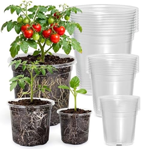 Clear Nursery Pots with Drainage Holes, 7/5/4 Inch Reinforced Transparent Plastic Seed Starter Pots, for Indoor Outdoor Gardening Seedling Planter, 30 Pack