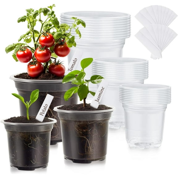 Clear Nursery Pots for Plants, Transparency Plastic Seedling Plant Pot with Drainage Holes
