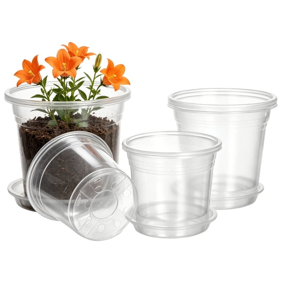 9 Pack 6/7/8 Inch Clear Nursery Pots with Drainage Holes & Trays, Thickened Transparent Plastic Plant Pots, Starter Potting Containers for Observing Root Growth, Indoor & Outdoor Use