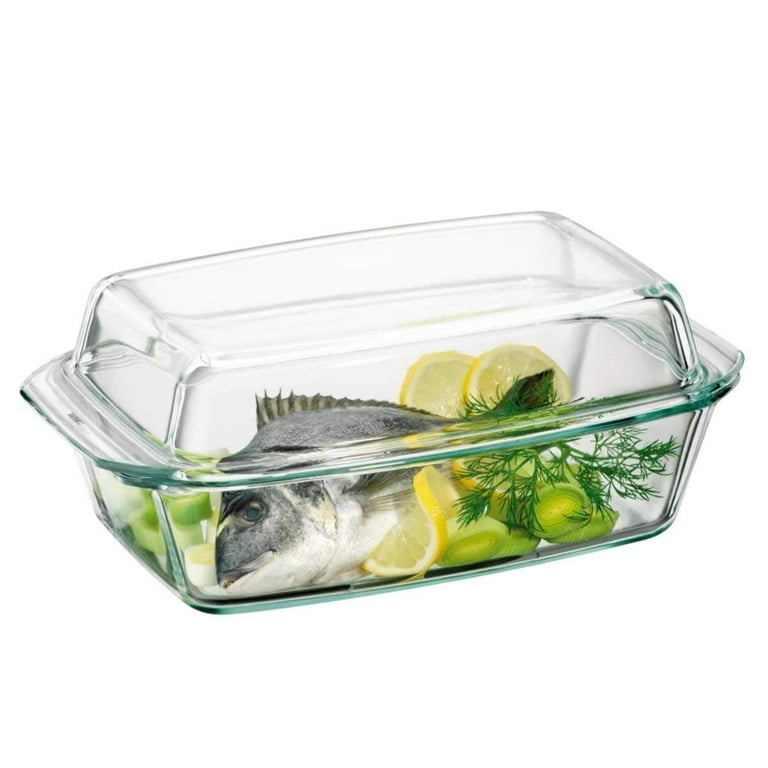 Clear Oblong Glass Casserole by Simax | High Lid Doubles As Roaster, Heat, Cold and Shock Proof, Dishwasher Safe, Made in Europe, 3 Quart