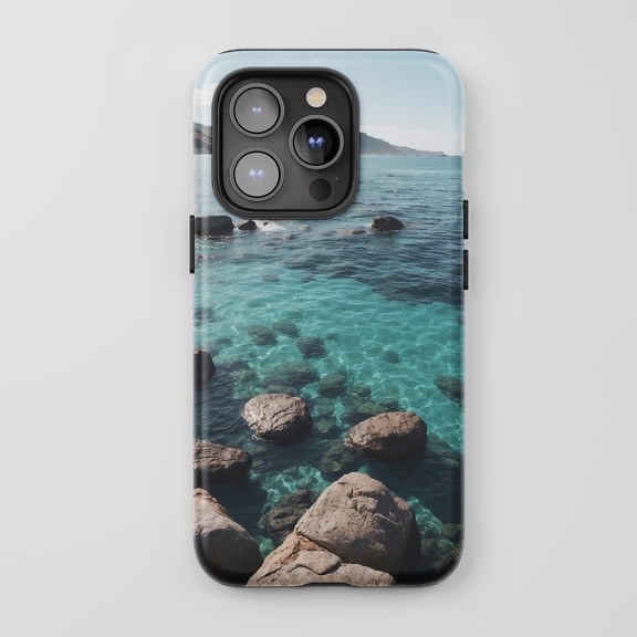 Clear Ocean Rocks Water For All iPhone Series Protective Phone Case Nature Seascape Turquoise Blue