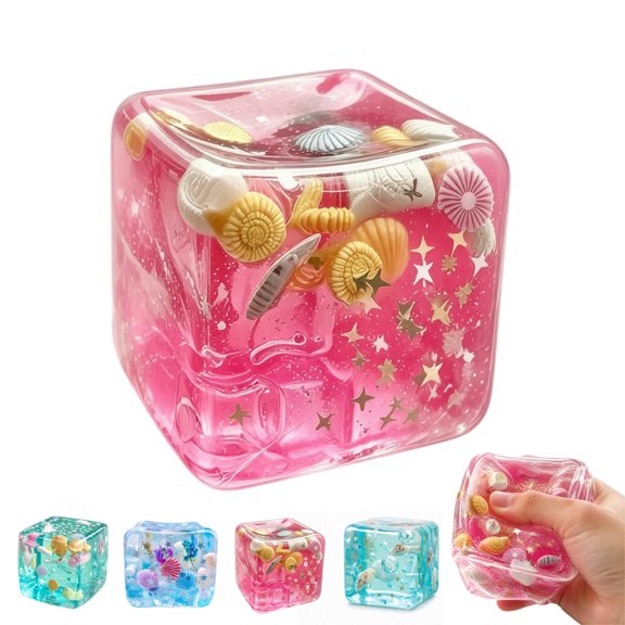 Clear Ocean Shell Cube Squishies Toy, Soft Slow Rising Stress Relief Fidget Toy, Cute Transparent Squeeze Sensory Toy for Anxiety Relief, Party Favor Gift for Adults