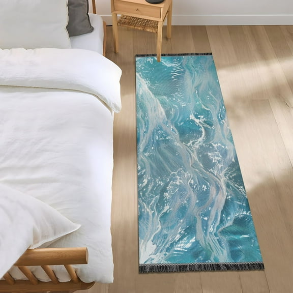 Clear Ocean Wave Bedside Runner Rug 2'x 6' Non Slip Carpet Floor Mat Area Rug