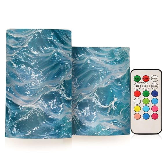 Clear Ocean Wave Flickering Flameless Candles LED Tealight Battery Operated with Remote Set of 2 Holiday Decor Ornaments