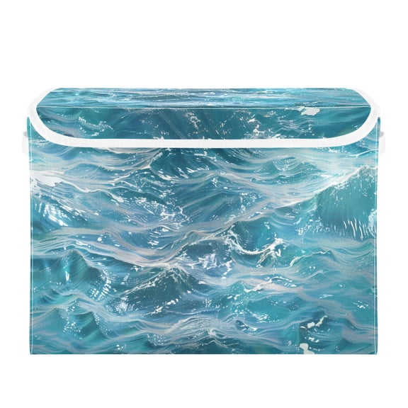 Clear Ocean Wave Foldable Storage Bin with Lid and Handle Collapsible Storage Box 16.5 x 12.6 x 11.8 inches