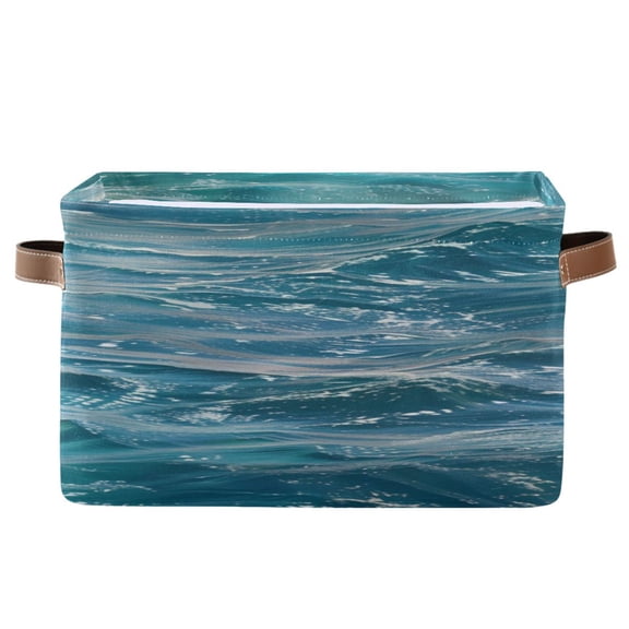 Clear Ocean Wave Square Storage Bins with Handles Collapsible Containing Box 1 Pack