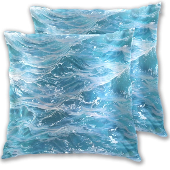 Clear Ocean Wave Throw Pillow Covers Pillowcases 18 x 18 Inch Home Decor 2 Packs for Bedroom Sofa