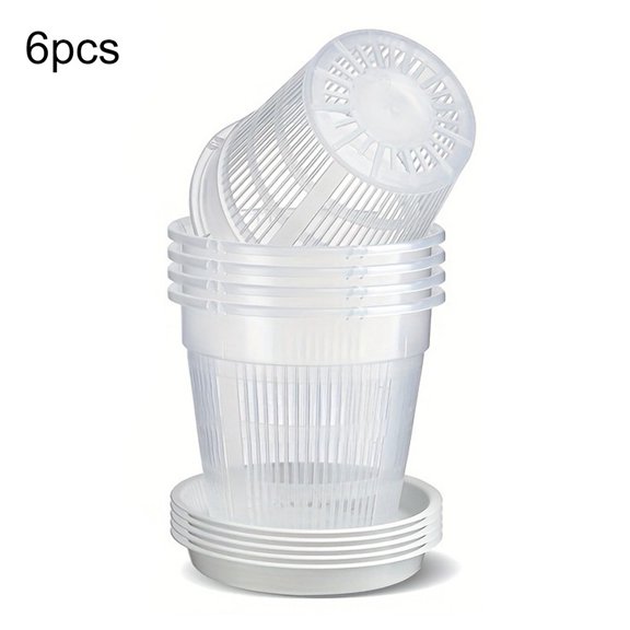 Clear Orchid Pots with Saucers 6 Pack for Healthy Roots & Easy Care 11cm