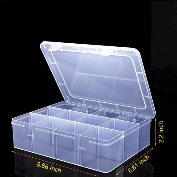 Clear Organizer Box,Grids Organizer Box with Removable Dividers for Jewelry,Bead Storage Organizer Box,Plastic Compartment Container for Tool Tackle Box