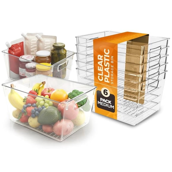 Utopia Kitchen Clear Organizer or Storage Bins - 6 Pack Pantry Organizers and Storage Bins - Large Durable Storage Containers With Handles for Organizing Fridge, Kitchen Organization