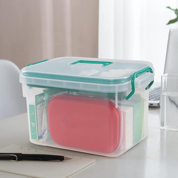 Clear Organizer Storage Box with Tray, Plastic Empty Box, Thickened Container Chest, Multipurpose Case Caddy with Lids Handles