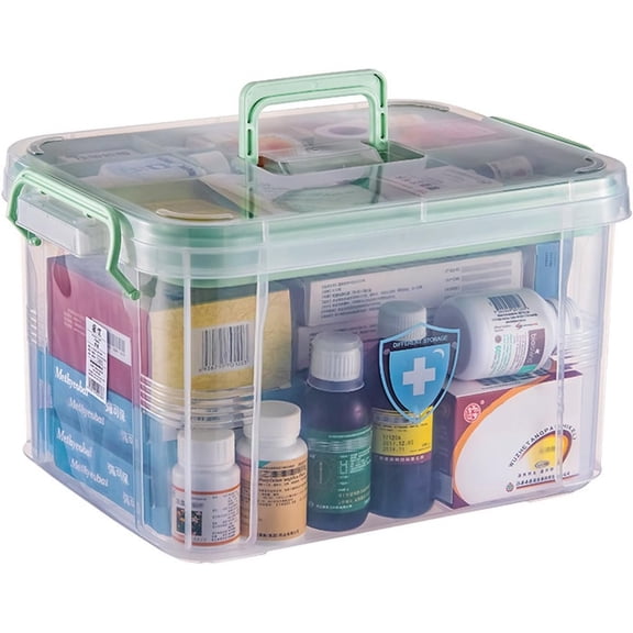 Clear Organizer Storage Box with Tray and Handle, Box Plastic Portable Thickened Container Chest Case with Handles