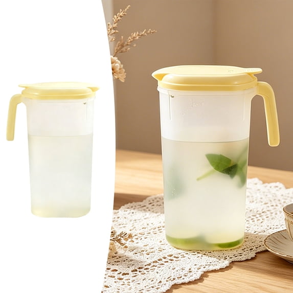 Clear Oval Slim Plastic Pitcher with Lid & Handle, Clear Water Jug, Fridge Door Jug with Lid, Pitcher with Lid for Water, Juice, Tea & More Beverages(2500ml)