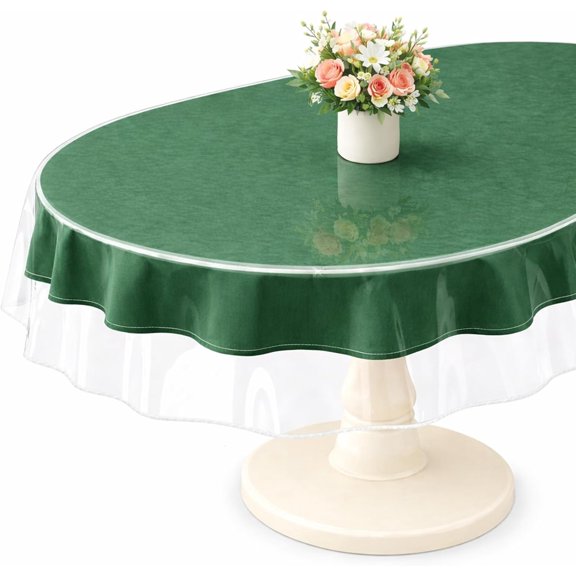 Clear Oval Tablecloth Protector 60 x 90 in Transparent Plastic Vinyl Cloth for 46 Seats Table