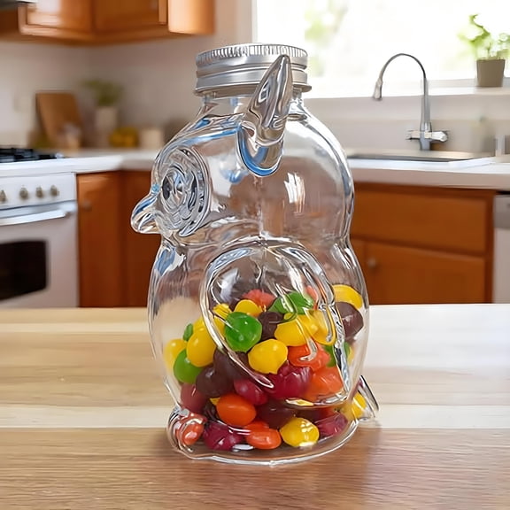 Clear Owl Glass Jar with Airtight Lid, Animal Shaped Cookie and Snack Container for Kitchen Counter Storage, Reusable Pet Treat Canister, Gift for Pet Lovers