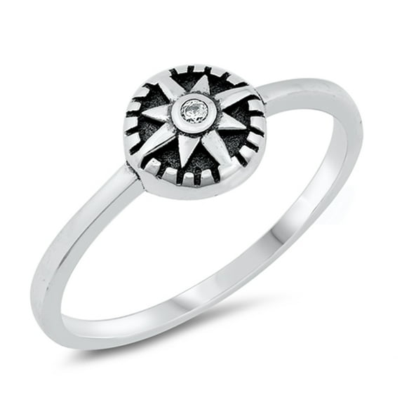 Clear Oxidized Northern Star Ring .925 Sterling Silver Band White CZ Jewelry Female Size 4
