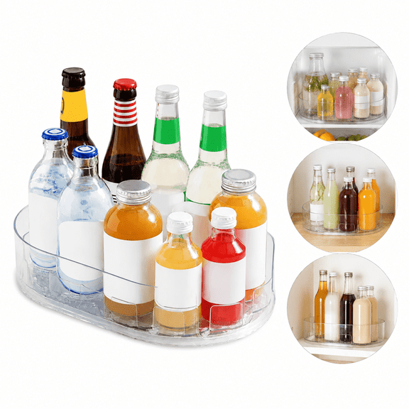 Clear PET Lazy Susan Turntable Organizer, 360° Rotating Spice Rack, 33 x 7.5cm Revolving Condiment Holder for Fridge, Kitchen Cabinet & Pantry